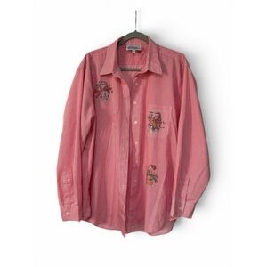 Las Olas Christmas Cat Rhinestone Shirt Womens XL Pink Stripe Bling Holiday